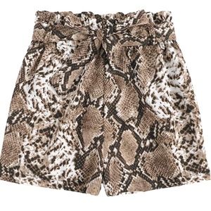 Women’s High-Waisted Lightweight Belted Snakeskin Printed Shorts [US S]